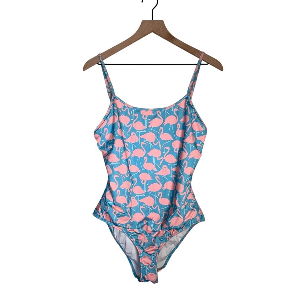 CHUBBIES womens flamingo print vacation resort wear one piece summer swimsuit XL